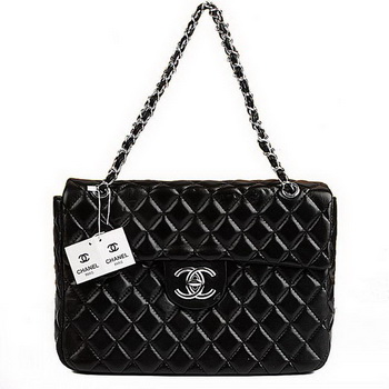 Best Chanel Flap Shoulder Bag A35974 Black Lambskin Silver On Sale